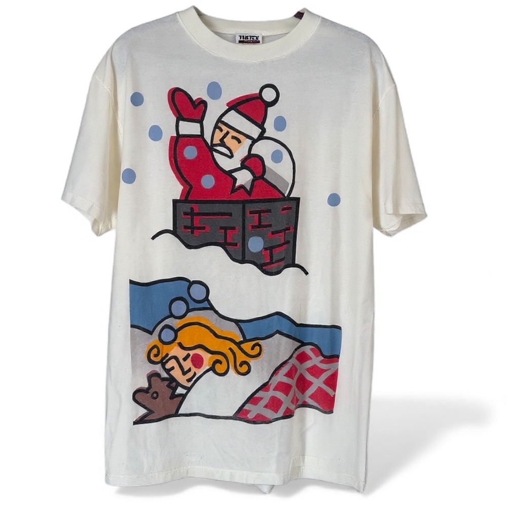VTG Tultex Cotton Christmas Santa Claus Chimney Holiday T Shirt XL USPS Post 90s